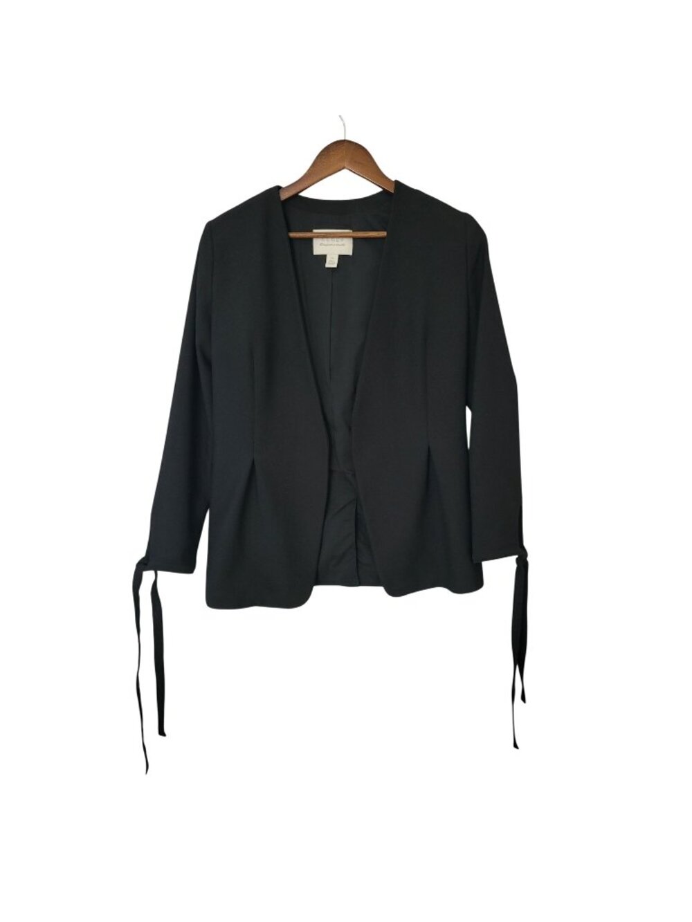 Hinge Open-Front Blazer Womens Size XS Black Tie-Sleeve Detail Career